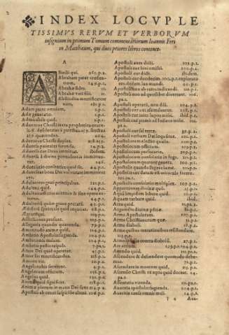 Index locvpletissimvs rervm et verborvm insignium in primum Tommum commentariorum Ioannis Feri in Matthaeum, qui duos priores libros contines