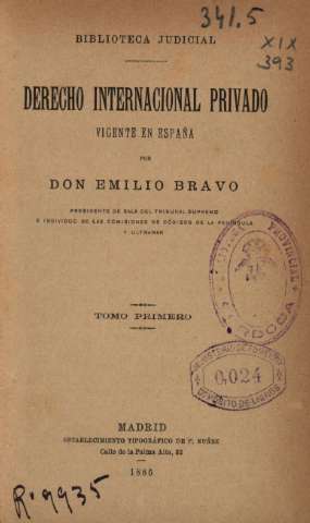 Derecho internacional privado vigente en España por Emilio Bravo