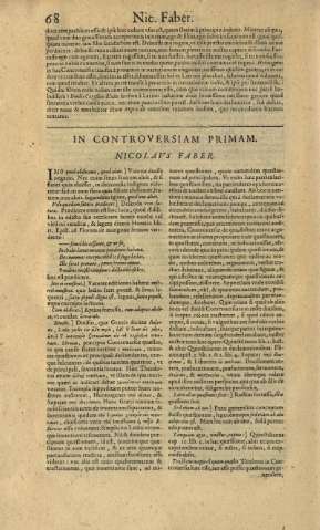 Liber I. In Controversiam Primam. Nicolavs Faber