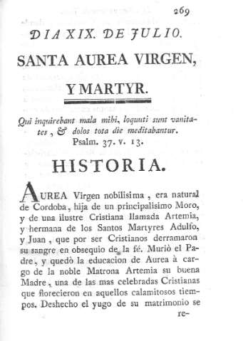 Santa Aurea virgen, y Martyr