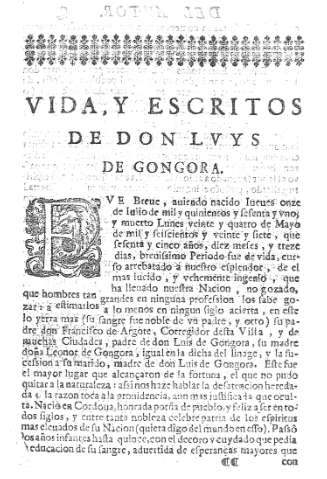 Vida y escritos de Don Luys de Gongora