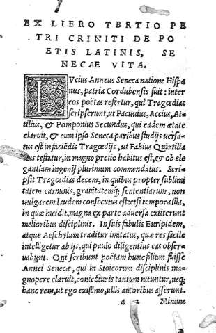 Ex Liero Tbrtio Petri Criniti de poetis latinis, Senecae vita
