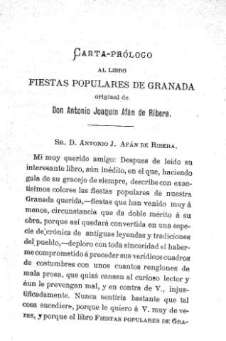 Carta-Prólogo al libro Fiestas populares de Granada