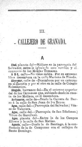 III. Callejero de Granada