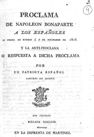 Proclama de Napoleón Bonaparte a los españoles...