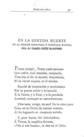 En la sentida muerte de la insigne escritora é inspirada poetisa Sta. D.º Isabel Chéix Martínez