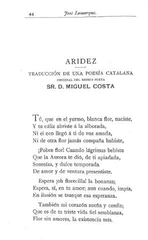 Aridez .- Traducción de una poesía catalana original del eximio poeta Sr. D. Miguel Costa
