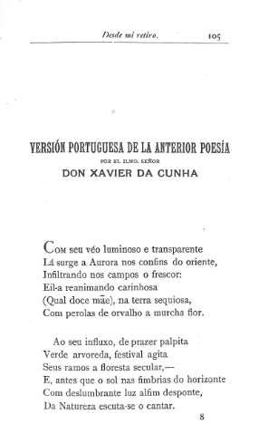 Versión portuguesa de la anterior poesía por el Ilmo. Señor Don Xabier da Cuhna