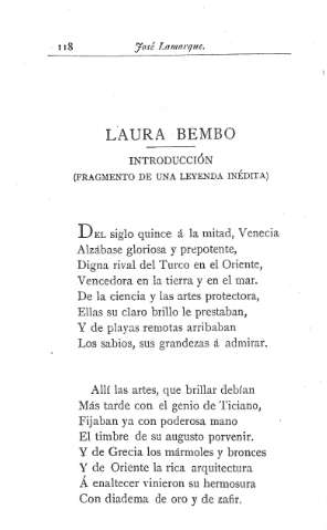 Laura Bembo .- Introducción (fragmento de una leyenda inédita)