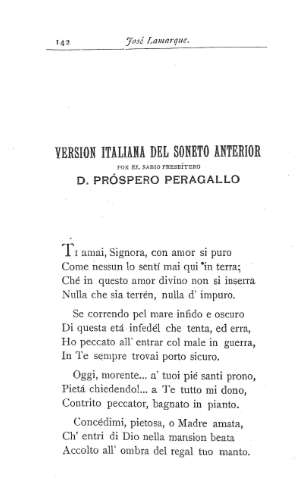 Versión italiana del soneto anterior por el  sabio prebítero D. Próspero Peragallo