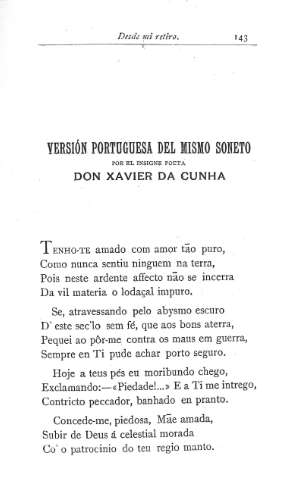 Versión portuguesa del mismo soneto por el insigne poeta Don Xavier da Cuhna