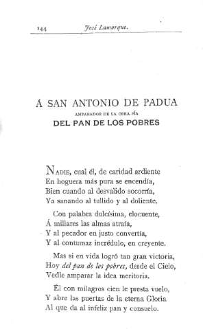 Á San Antonio De Padua amparador  de la obra pía de Pan de los Pobres