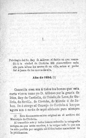 I. Privilegio del Sr. Rey D. Alfonso el Sabio en que concedióá la ciudad de Córdoba 500 maravedises cada año...