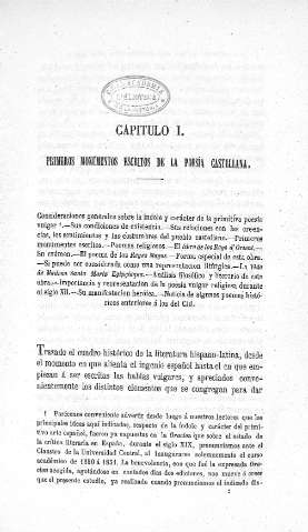 Capitulo I. Primeros monumentos escritos de la poesía castellana