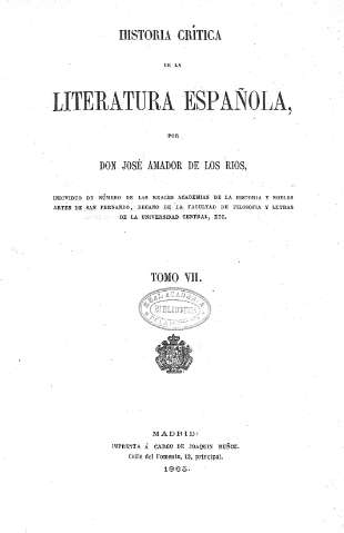Historia crítica de la literatura española. Tomo VII.