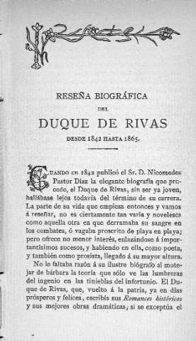 Reseña biográfica del Duque de Rivas desde 1842 hasta 1865