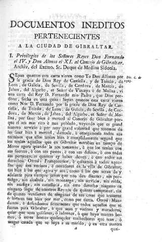 Documentos inéditos pertenecientes a la ciudad de Gibraltar