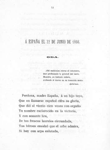 Á España el 22 de junio de  1866. Oda