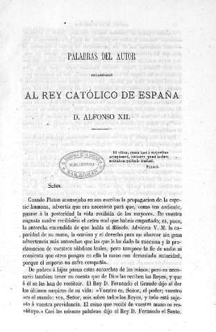 Al Rey Católico de España D. Alfonso XII.