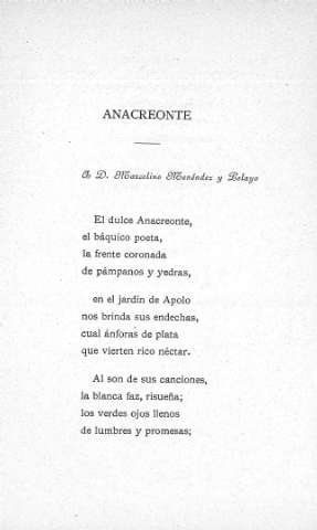 Anacreonte - A D. Marcelino Menéndez y Pelayo