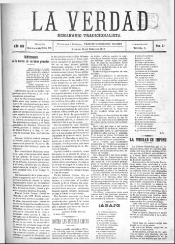 'La verdad : periódico tradicionalista' - Año XIII Número 3 (24/01/1910)