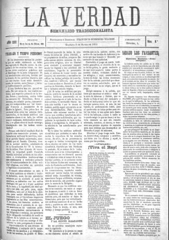 'La verdad : periódico tradicionalista' - Año XIII Número 8 (02/03/1910)