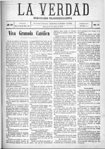 'La verdad : periódico tradicionalista' - Año XIII Número 14 (21/04/1910)