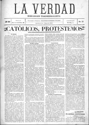 'La verdad : periódico tradicionalista' - Año XIII Número 23 (05/07/1910)