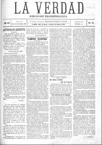'La verdad : periódico tradicionalista' - Año XIII Número 24 (04/08/1910)