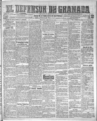 'El Defensor de Granada : diario político independiente' - Año XXXI Número 15020 (12/01/1910)