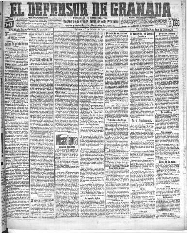 'El Defensor de Granada : diario político independiente' - Año XXXI Número 15068 (01/03/1910)