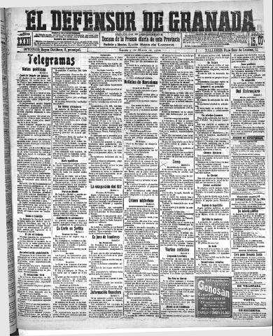 'El Defensor de Granada : diario político independiente' - Año XXXI Número 15074 (07/03/1910)