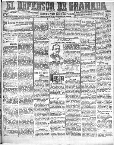 'El Defensor de Granada : diario político independiente' - Año XXXI Número 15118 (21/04/1910)