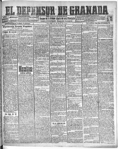 'El Defensor de Granada : diario político independiente' - Año XXXI Número 15121 (24/04/1910)