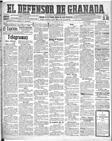 'El Defensor de Granada : diario político independiente' - Año XXXI Número 15168 (13/06/1910)