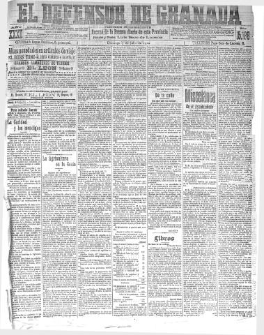'El Defensor de Granada : diario político independiente' - Año XXXII Número 15188 (03/07/1910)