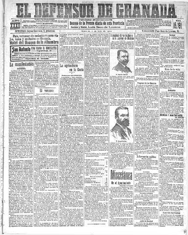 'El Defensor de Granada : diario político independiente' - Año XXXII Número 15191 (06/07/1910)