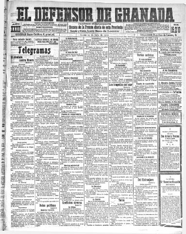'El Defensor de Granada : diario político independiente' - Año XXXII Número 15210 (25/07/1910)