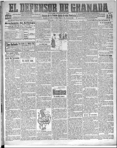 'El Defensor de Granada : diario político independiente' - Año XXXII Número 15219 (03/08/1910)