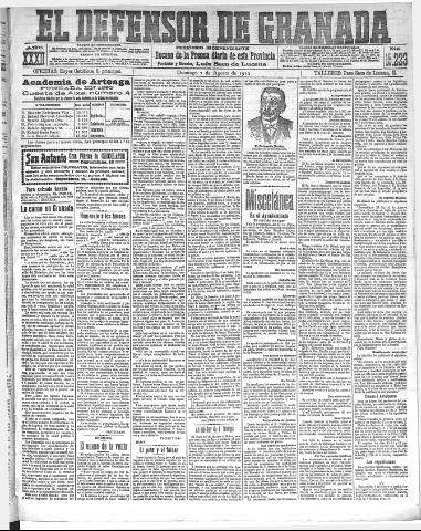 'El Defensor de Granada : diario político independiente' - Año XXXII Número 15223 (07/08/1910)
