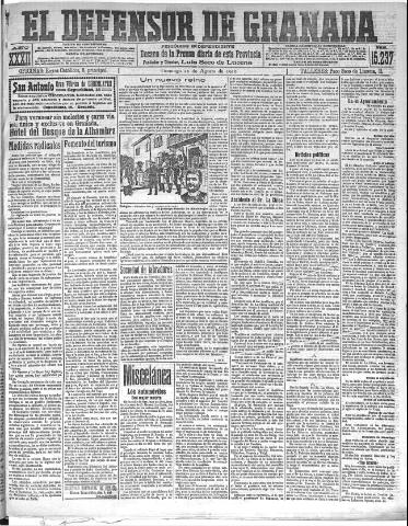 'El Defensor de Granada : diario político independiente' - Año XXXII Número 15237 (21/08/1910)