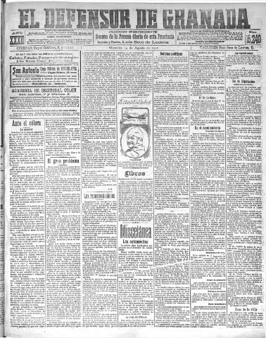 'El Defensor de Granada : diario político independiente' - Año XXXII Número 15240 (24/08/1910)