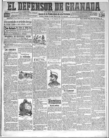 'El Defensor de Granada : diario político independiente' - Año XXXII Número 15244 (28/08/1910)