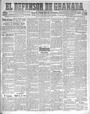 'El Defensor de Granada : diario político independiente' - Año XXXII Número 15255 (08/09/1910)