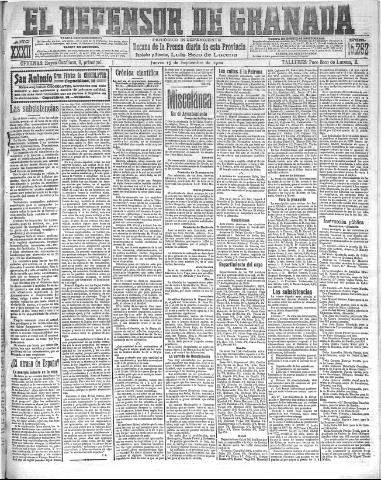 'El Defensor de Granada : diario político independiente' - Año XXXII Número 15262 (15/09/1910)
