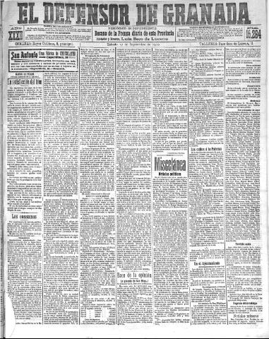 'El Defensor de Granada : diario político independiente' - Año XXXII Número 15264 (17/09/1910)