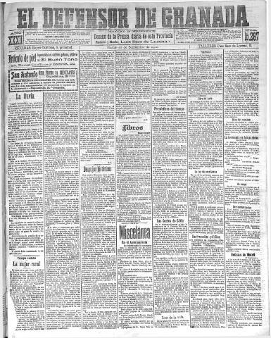 'El Defensor de Granada : diario político independiente' - Año XXXII Número 15267 (20/09/1910)