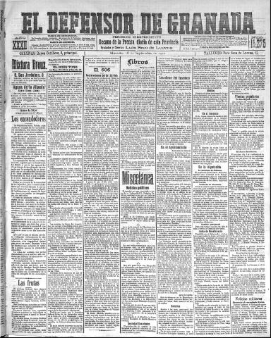 'El Defensor de Granada : diario político independiente' - Año XXXII Número 15275 (28/09/1910)