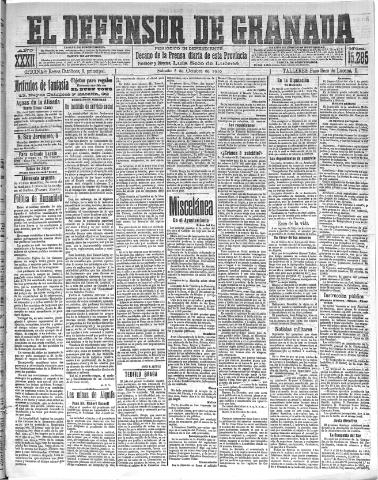 'El Defensor de Granada : diario político independiente' - Año XXXII Número 15285 (08/10/1910)