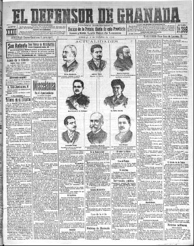 'El Defensor de Granada : diario político independiente' - Año XXXII Número 15286 (09/10/1910)